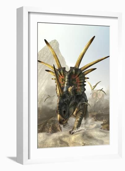 A Charging Styracosaurus-Stocktrek Images-Framed Art Print