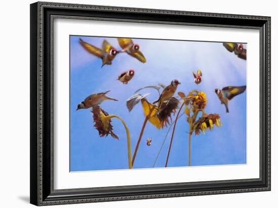A Charm of Goldfinches, 2021, (digital painting)-Helen White-Framed Giclee Print