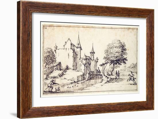 A Chateau with Drawbridge-Jacques Callot-Framed Giclee Print