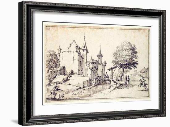 A Chateau with Drawbridge-Jacques Callot-Framed Giclee Print