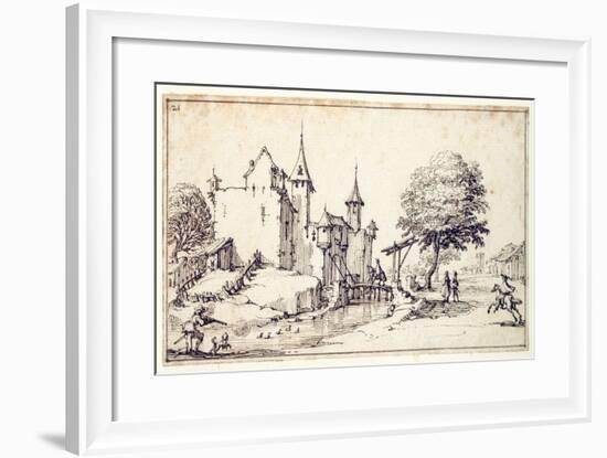 A Chateau with Drawbridge-Jacques Callot-Framed Giclee Print