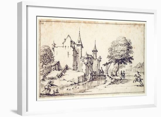 A Chateau with Drawbridge-Jacques Callot-Framed Giclee Print