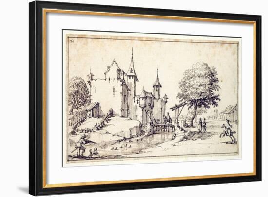 A Chateau with Drawbridge-Jacques Callot-Framed Giclee Print