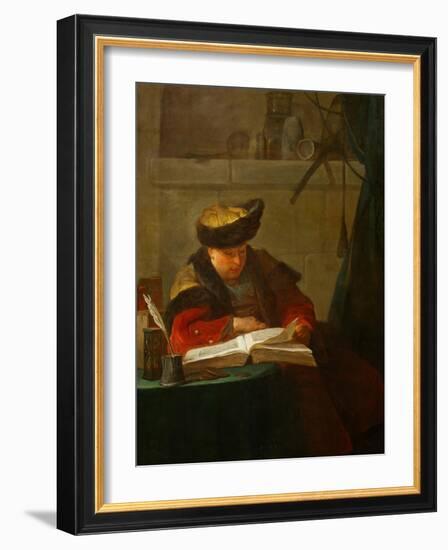 A Chemist in His Laboratory or a Philosopher Reading-Jean-Baptiste Simeon Chardin-Framed Giclee Print