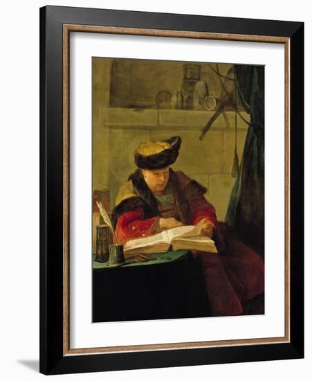 A Chemist in His Laboratory, or the Prompter, or a Philosopher Giving a Lecture-Jean-Baptiste Simeon Chardin-Framed Giclee Print