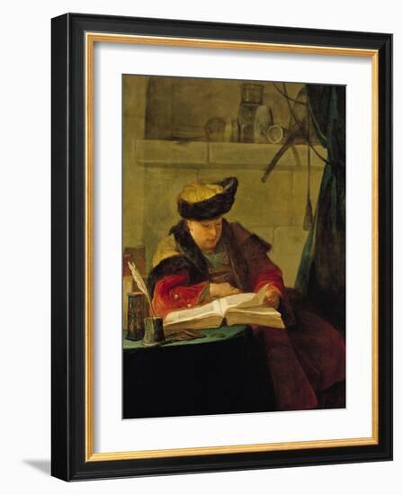 A Chemist in His Laboratory, or the Prompter, or a Philosopher Giving a Lecture-Jean-Baptiste Simeon Chardin-Framed Giclee Print