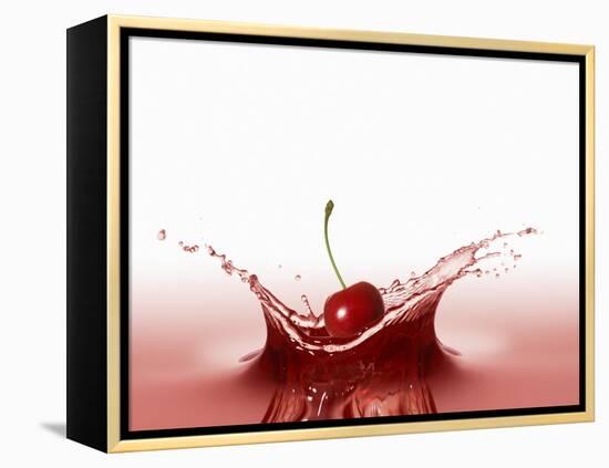 A Cherry Falling into Red Juice-Petr Gross-Framed Premier Image Canvas
