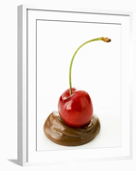 A Cherry on a Blob of Chocolate Sauce-Greg Elms-Framed Photographic Print