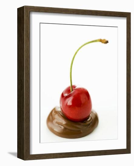 A Cherry on a Blob of Chocolate Sauce-Greg Elms-Framed Photographic Print