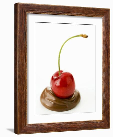 A Cherry on a Blob of Chocolate Sauce-Greg Elms-Framed Photographic Print