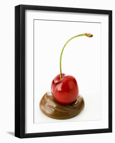 A Cherry on a Blob of Chocolate Sauce-Greg Elms-Framed Photographic Print