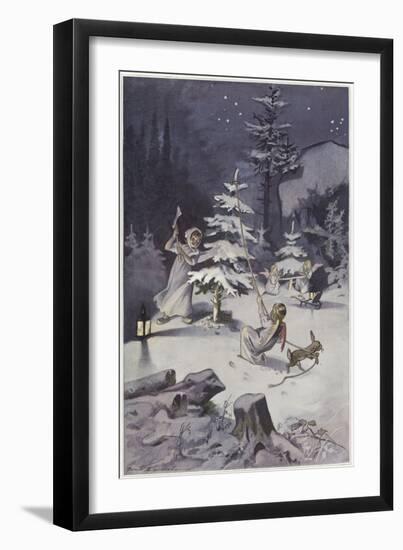 A Cherub Wields an Axe as They Chop Down a Christmas Tree-null-Framed Giclee Print