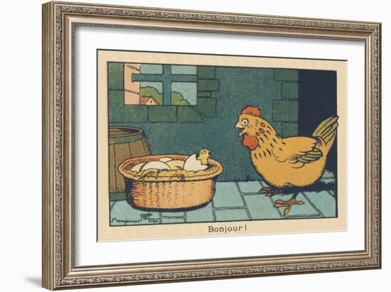 A Chicken in Front of an Egg that Has Just Hatched.” Good Morning” ,1936 (Illustration)-Benjamin Rabier-Framed Giclee Print