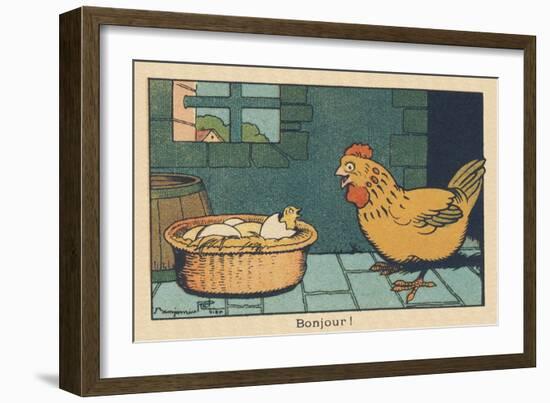 A Chicken in Front of an Egg that Has Just Hatched.” Good Morning” ,1936 (Illustration)-Benjamin Rabier-Framed Giclee Print