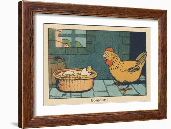 A Chicken in Front of an Egg that Has Just Hatched.” Good Morning” ,1936 (Illustration)-Benjamin Rabier-Framed Giclee Print