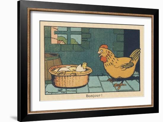 A Chicken in Front of an Egg that Has Just Hatched.” Good Morning” ,1936 (Illustration)-Benjamin Rabier-Framed Giclee Print