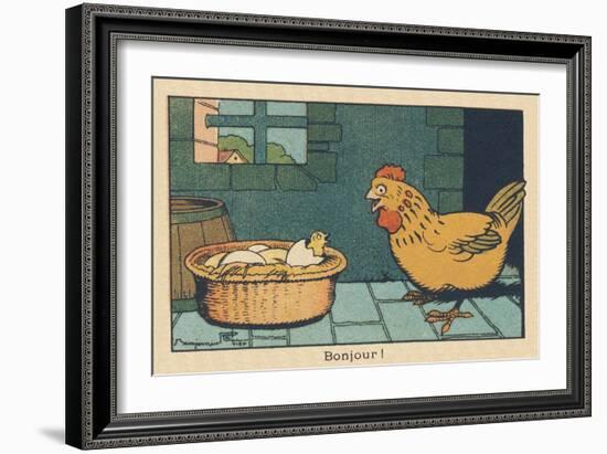 A Chicken in Front of an Egg that Has Just Hatched.” Good Morning” ,1936 (Illustration)-Benjamin Rabier-Framed Giclee Print