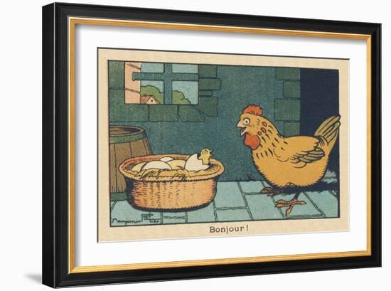 A Chicken in Front of an Egg that Has Just Hatched.” Good Morning” ,1936 (Illustration)-Benjamin Rabier-Framed Giclee Print