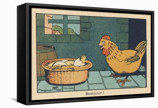 A Chicken in Front of an Egg that Has Just Hatched.” Good Morning” ,1936 (Illustration)-Benjamin Rabier-Framed Premier Image Canvas