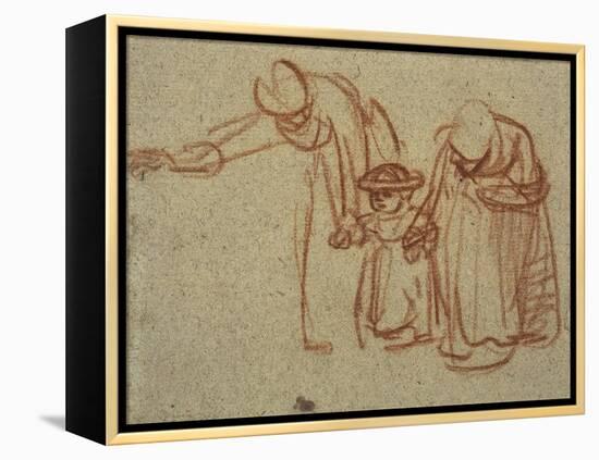 A Child Being Taught to Walk-Rembrandt van Rijn-Framed Stretched Canvas