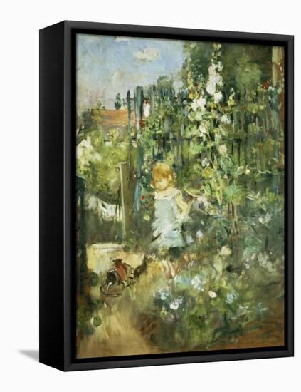 A Child in the Hollyhocks, 1881-Camille Pissarro-Framed Premier Image Canvas