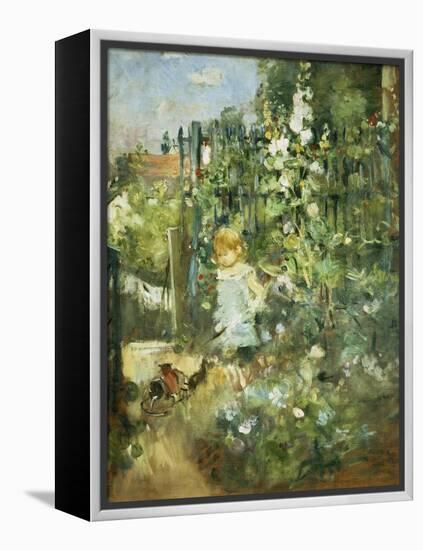 A Child in the Hollyhocks, 1881-Camille Pissarro-Framed Premier Image Canvas