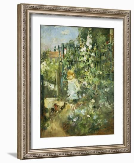 A Child in the Hollyhocks, 1881-Camille Pissarro-Framed Giclee Print