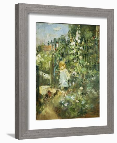 A Child in the Hollyhocks, 1881-Camille Pissarro-Framed Giclee Print