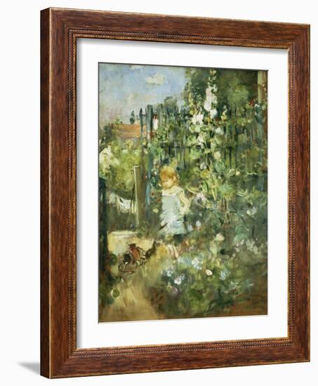 A Child in the Hollyhocks, 1881-Camille Pissarro-Framed Giclee Print