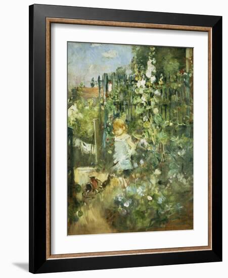 A Child in the Hollyhocks, 1881-Camille Pissarro-Framed Giclee Print