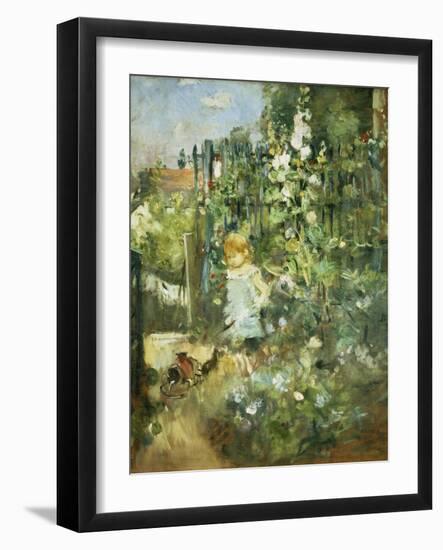 A Child in the Hollyhocks, 1881-Camille Pissarro-Framed Giclee Print