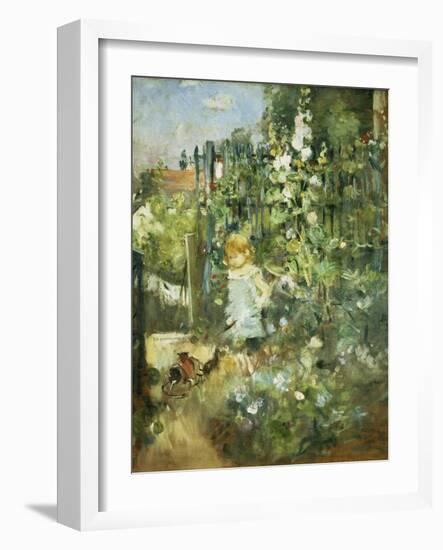 A Child in the Hollyhocks, 1881-Camille Pissarro-Framed Giclee Print