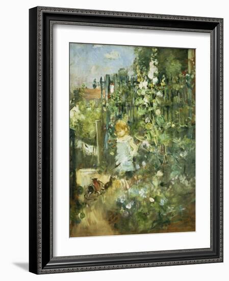 A Child in the Hollyhocks, 1881-Camille Pissarro-Framed Giclee Print