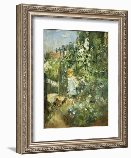 A Child in the Hollyhocks, 1881-Camille Pissarro-Framed Giclee Print