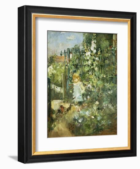 A Child in the Hollyhocks, 1881-Camille Pissarro-Framed Giclee Print