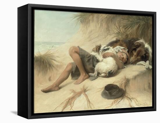 A Child Sleeping in the Sand Dunes with a Collie, 1905-Margaret Collyer-Framed Premier Image Canvas