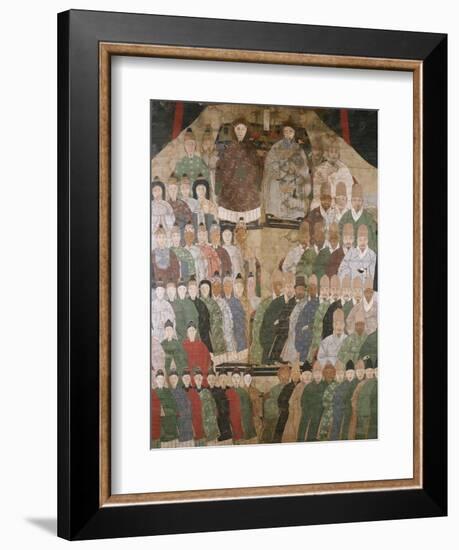 A Chinese Ancestor Scroll Depicting a Seated Dignitary and His Wife with Ro-null-Framed Giclee Print