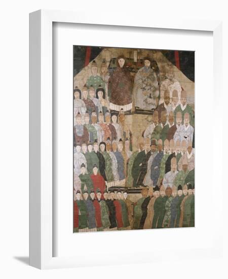 A Chinese Ancestor Scroll Depicting a Seated Dignitary and His Wife with Ro-null-Framed Giclee Print