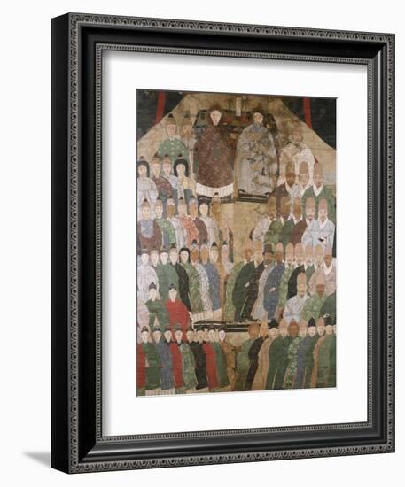 A Chinese Ancestor Scroll Depicting a Seated Dignitary and His Wife with Ro-null-Framed Giclee Print