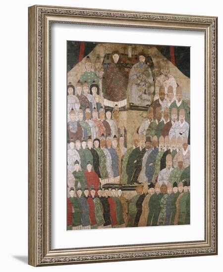 A Chinese Ancestor Scroll Depicting a Seated Dignitary and His Wife with Ro-null-Framed Giclee Print