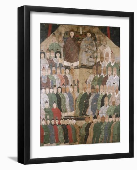 A Chinese Ancestor Scroll Depicting a Seated Dignitary and His Wife with Ro-null-Framed Giclee Print