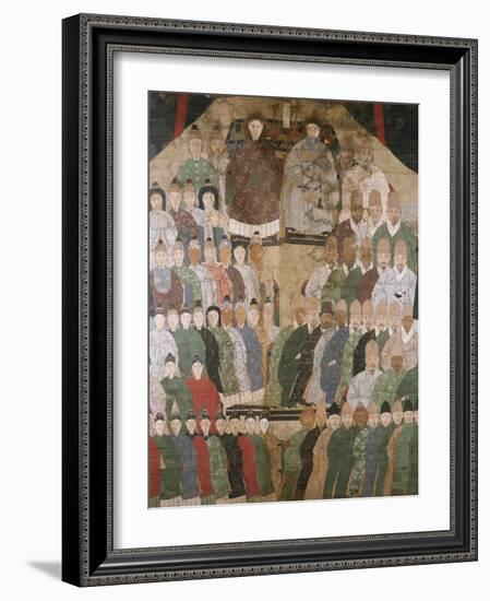 A Chinese Ancestor Scroll Depicting a Seated Dignitary and His Wife with Ro-null-Framed Giclee Print