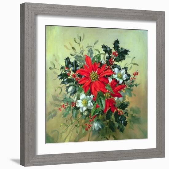 A Christmas Arrangement with Holly, Mistletoe and Other Winter Flowers-Albert Williams-Framed Giclee Print