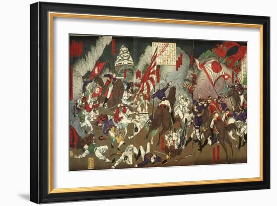 A Chronicle of the Subjugation of Kagoshima: Battle around Kumamoto Castle, 1877-Tsukioka Yoshitoshi-Framed Giclee Print