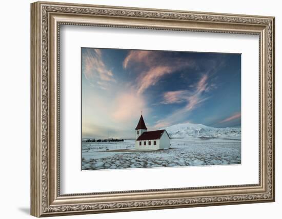 A church in the winter in western Iceland at sunset.-Alex Saberi-Framed Photographic Print