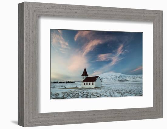 A church in the winter in western Iceland at sunset.-Alex Saberi-Framed Photographic Print