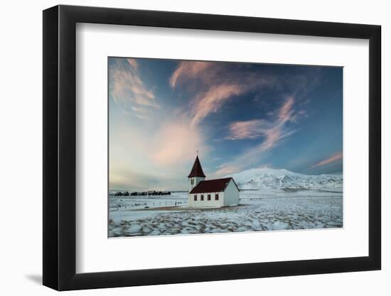 A church in the winter in western Iceland at sunset.-Alex Saberi-Framed Photographic Print