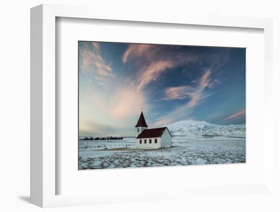 A church in the winter in western Iceland at sunset.-Alex Saberi-Framed Photographic Print