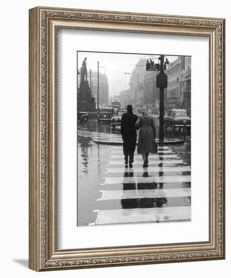 A City Street on a Rainy Day : the Location Is Manchester-Henry Grant-Framed Photographic Print