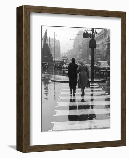 A City Street on a Rainy Day : the Location Is Manchester-Henry Grant-Framed Photographic Print